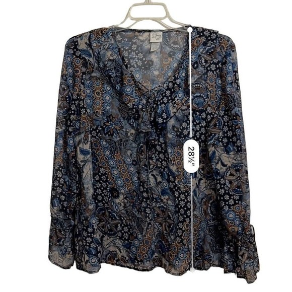 Vintage Sheer Boho Blouse Fashion Bug Ruffled Sleeves Ties In Back | Size L - Picture 6 of 9